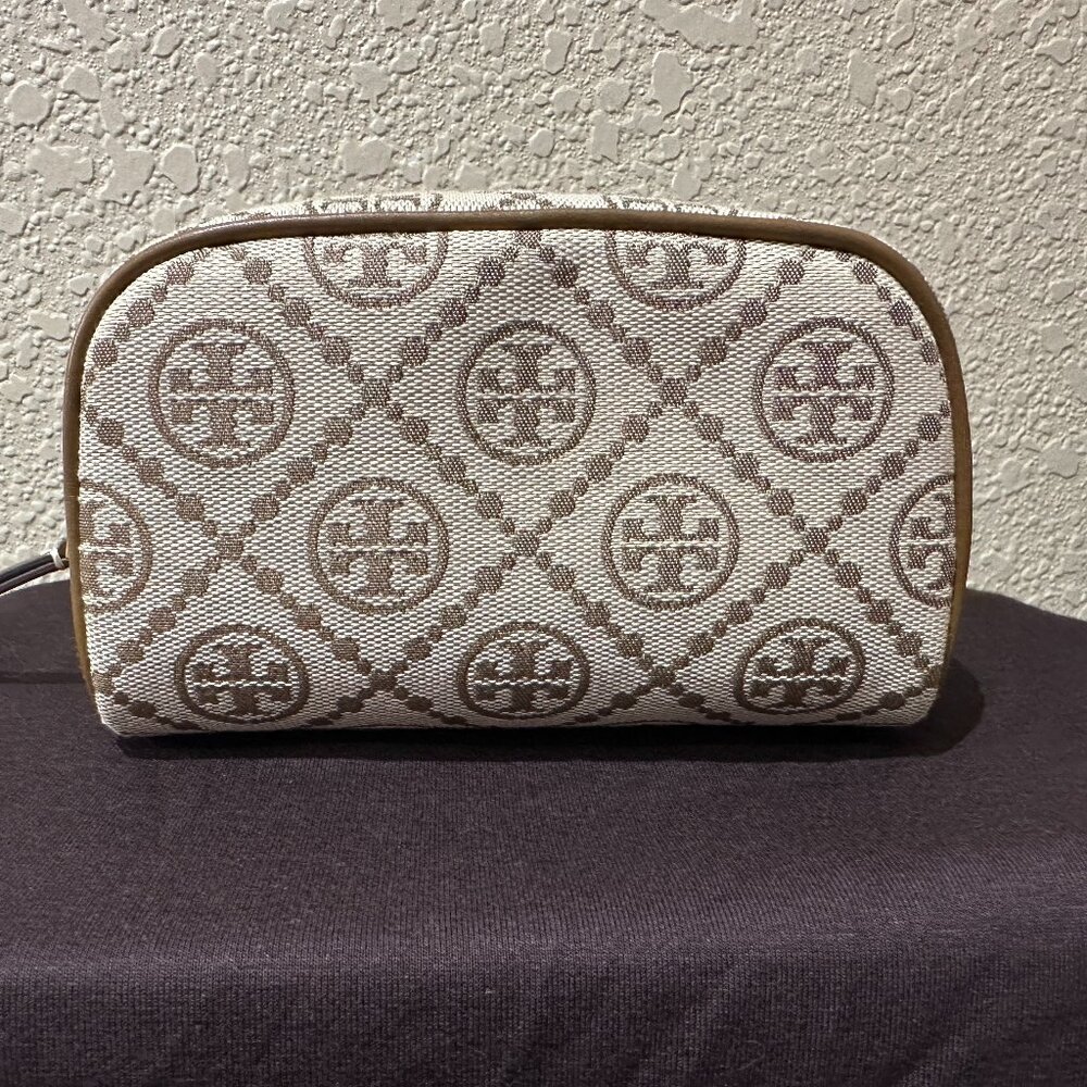 Tory Burch T Monogram Jacquard Mini Cosmetic Case Bag Tory Beige